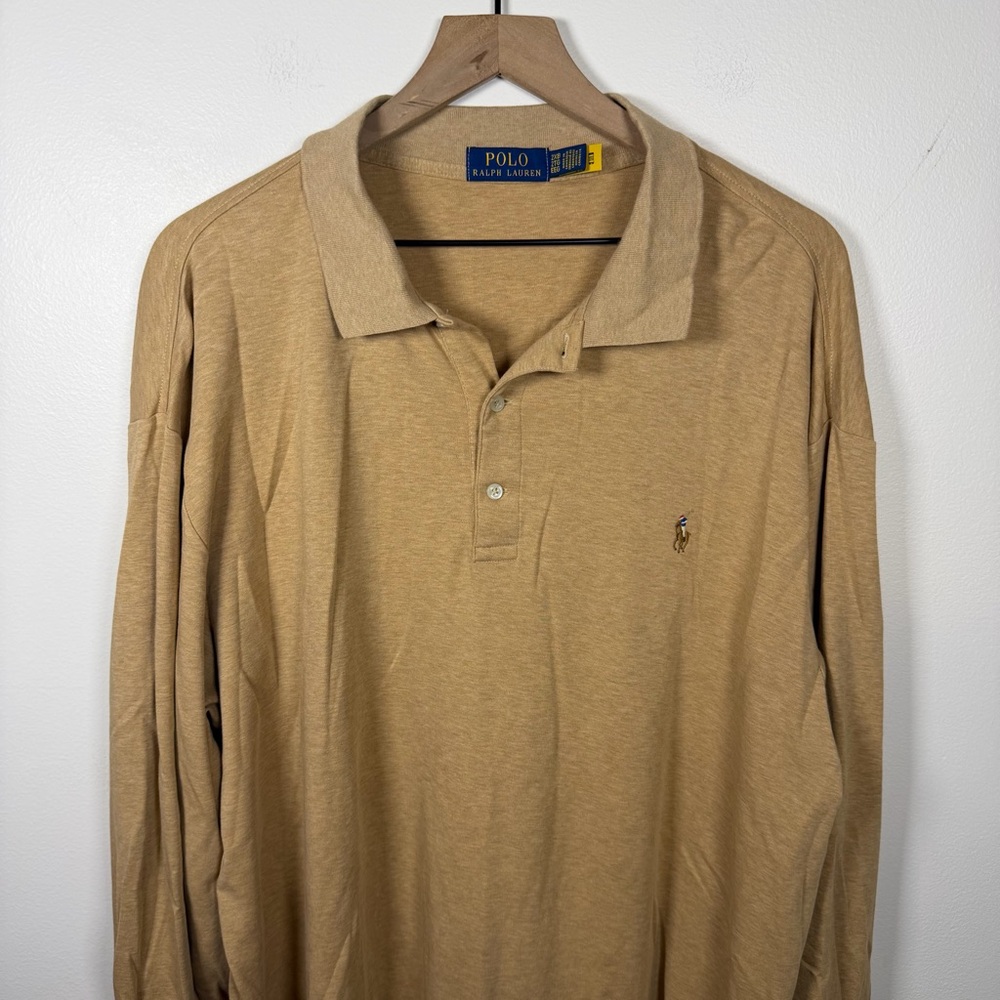 Polo Ralph Lauren Double-Knit Jersey Long-Sleeve Polo Tan Size 2XB Flesh Pony - Picture 2 of 7